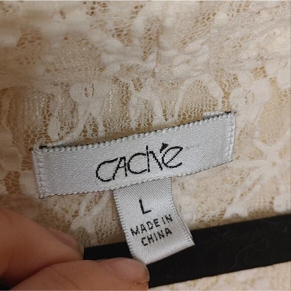 Cache Vintage Size Large L Stretchy See Through Lace Dress Ivory Light Sheer - Picture 9 of 9